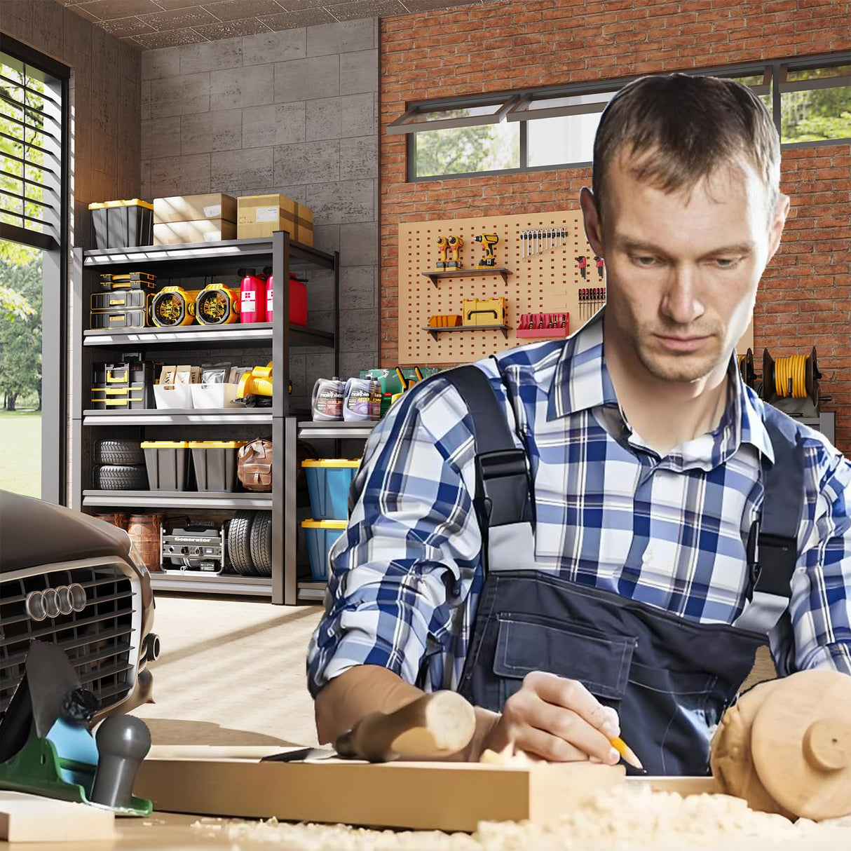 Garage Shelving Heavy Duty Storage Shelves Easy Assembly 5 Tier Adjustable Metal Shelving Utility Shelf Rack Garage Storage Organizer for Garage, Basement, Warehouse (72"H x 35.4"W x 15.7"D) AOJUFEO