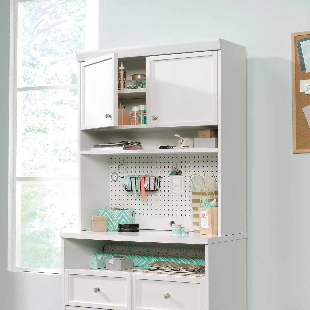 Sauder Craft Pro Series Hutch/Pantry cabinets, W: 31.85" x D: 12.44" x H: 36.06 ", White Sauder