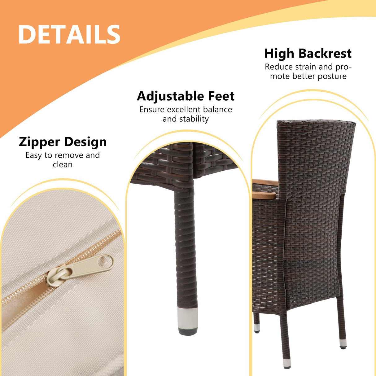 RoyalCraft 5 Piece Patio Wicker Dining Sets for 4, Water-Resistant Rattan Outdoor Dining Table and 4 Chairs with Wood Table Top, Conversation Set Removable Cushions for Deck, Garden, Backyard, Brown RoyalCraft