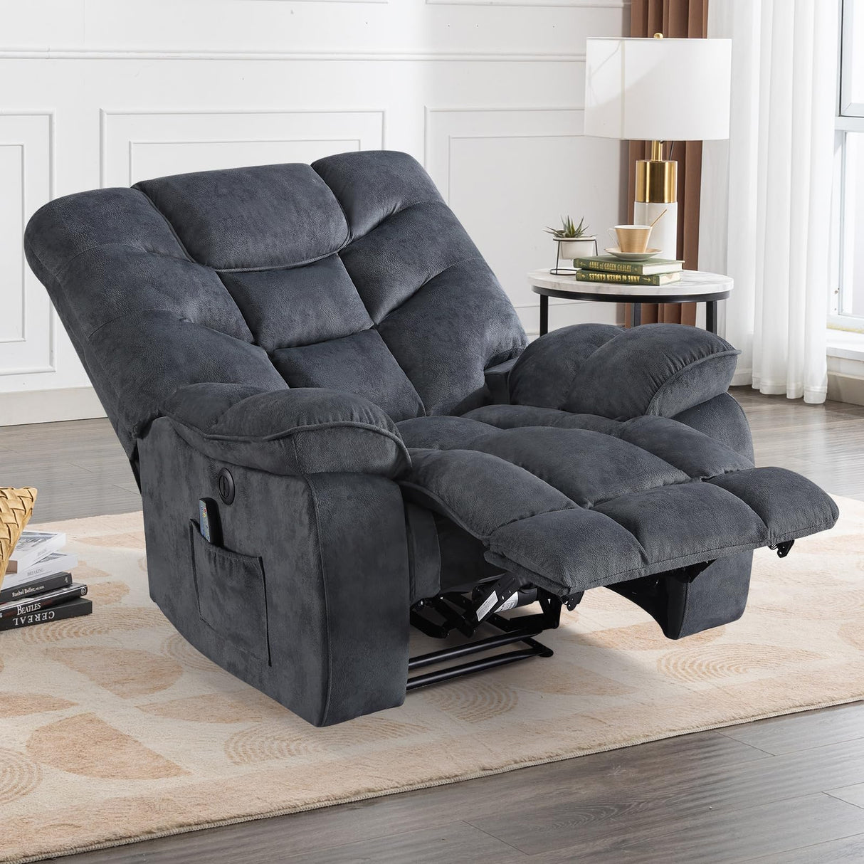HAOMARKETS Oversized Electric Recliner Chair with Massage and Heat, 41" Wide Power Reclining Chairs with USB Port, Breathable Fabric Overstuffed Reclining Sofa for Living Room Bedroom (No Lift) HAOMARKETS