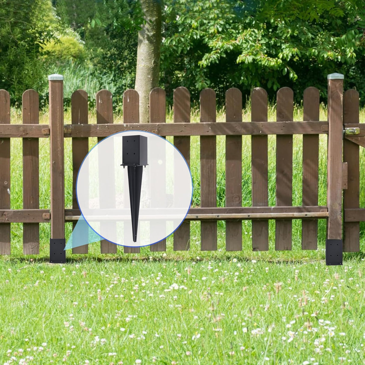 POSTYBAY 3 Pcs 4"x4" Fence Post Anchor Ground Spike 22"(Internal 3.6"x3.6"), Fence Stakes Post Base with Black Powder-Coated for Deck,Fence,Porch,Railing,Mailbox POSTYBAY