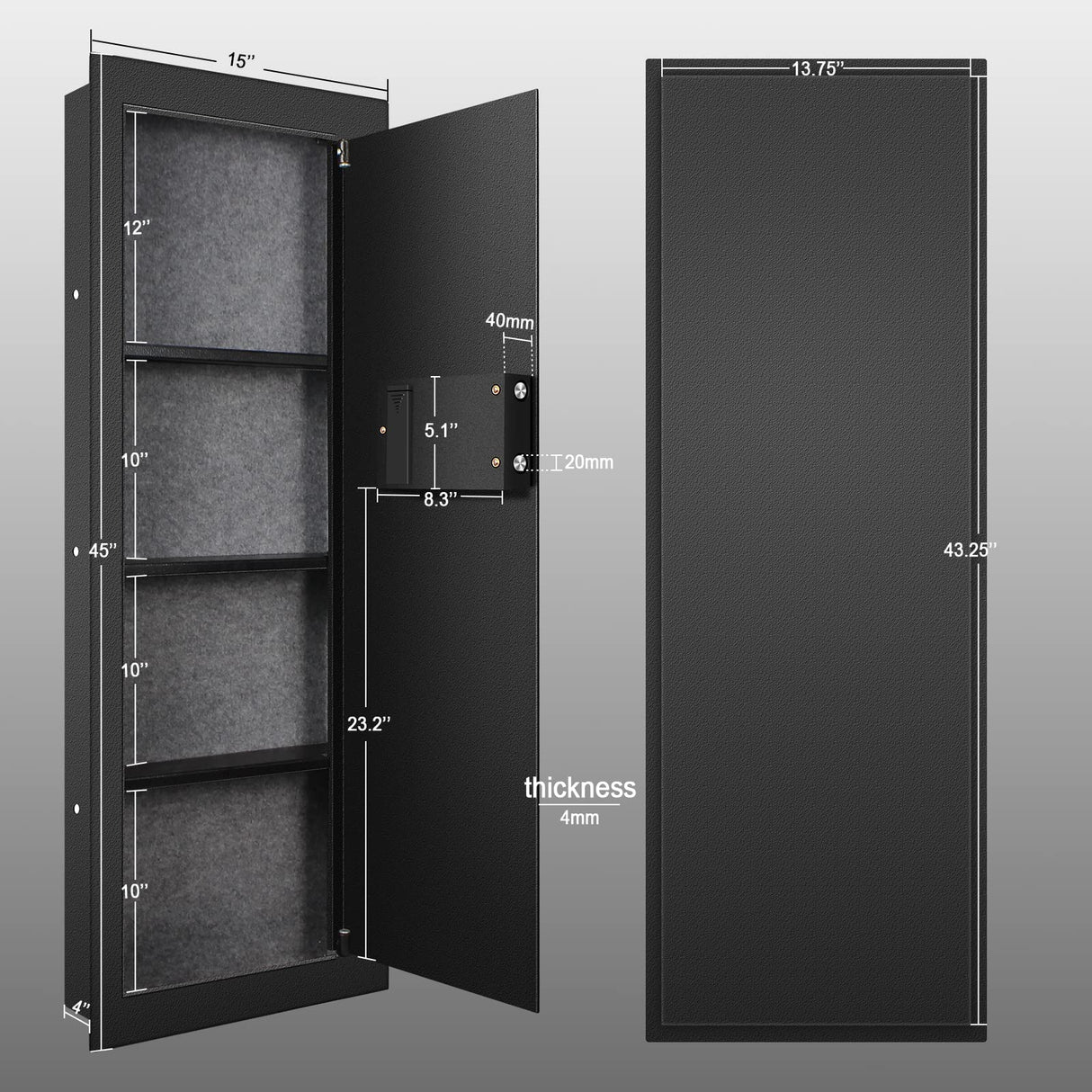 Langger Biometric Wall Safe, Hidden Fingerprint Security Long Wall Safe for Valuables, Rifle Shotgun Handguns, In Wall Safe Between Studs (4"D x 15"W x 45"H) LANGGER V