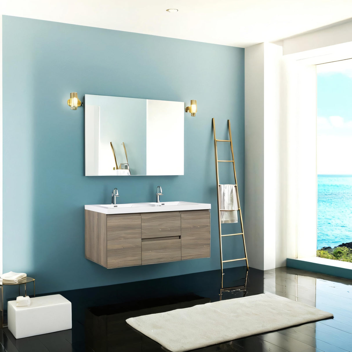 60 Inch Bathroom Vanity Double Sink, Modern Wall-Mounted Bathroom Storage Vanity Cabinet with Double Resin Top Basins and Soft Close Drawers, Ash Grey,60 Bathroom Vanity,Floating Vanity Bathroom Generic