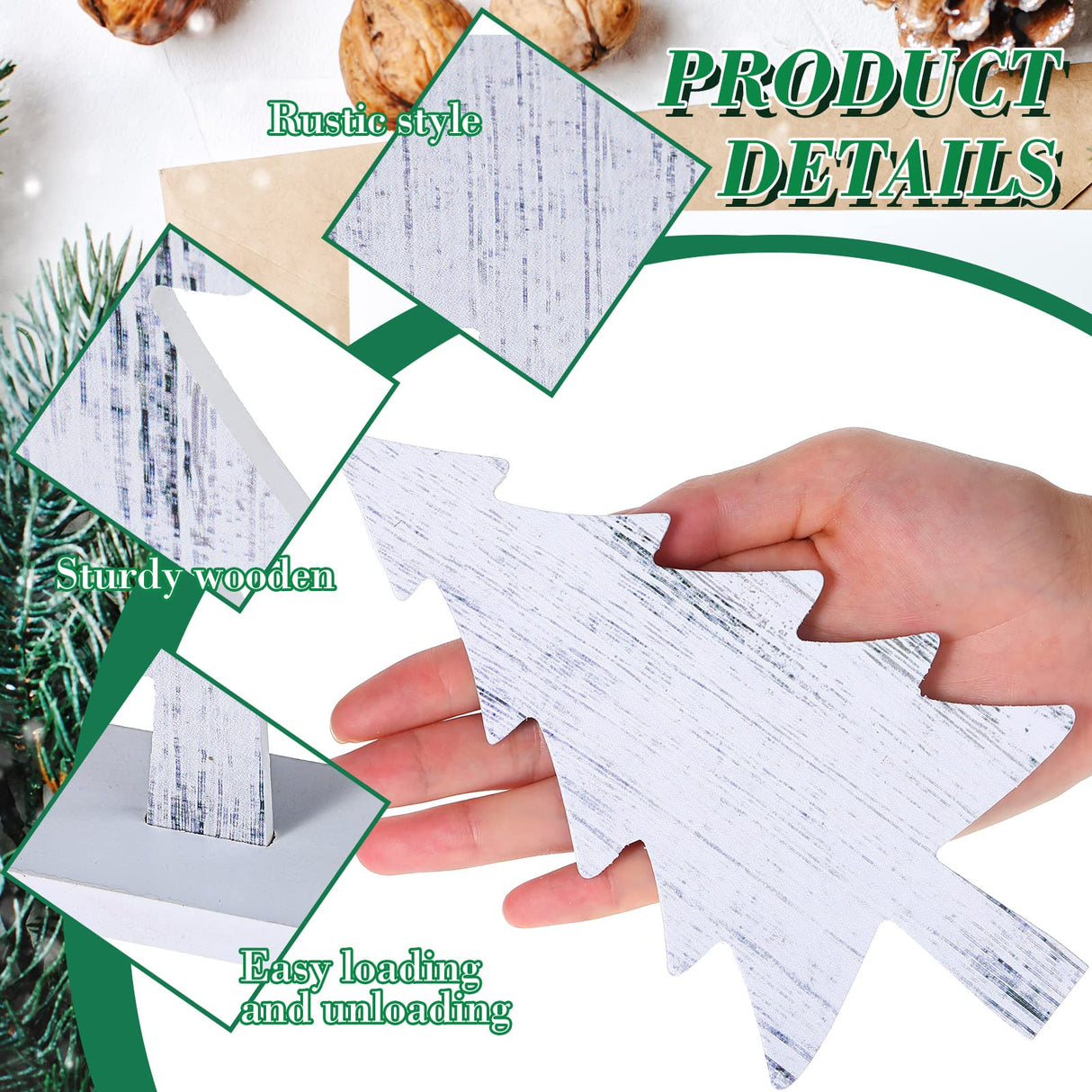 Sawysine 4 Pcs Wooden Christmas Tree Tabletop Decor Rustic Wood Christmas Trees Table Centerpieces Christmas Tiered Tray Decor Wood Trees with Rectangular Base for Xmas Winter Holiday (White) Sawysine