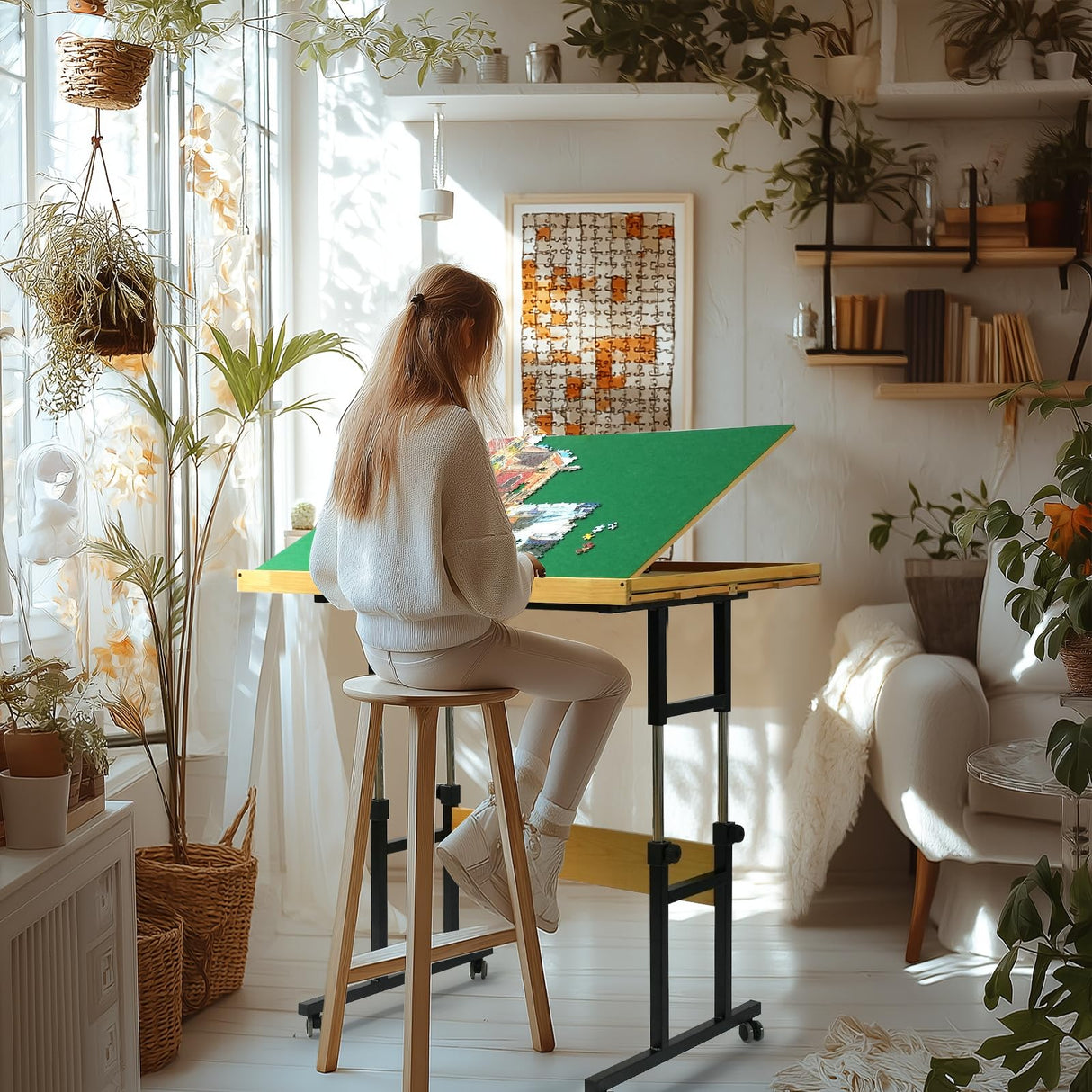 BuilderButler Dual-Layer 25"x34" Adjustable Puzzle Table,3-Tilting-Angle Adjustable Table with 4 Drawers and Cover,Ideal for Puzzle Enthusiasts BuilderButler