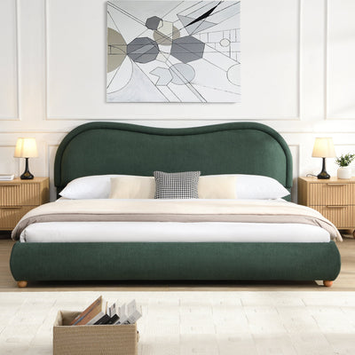 King Size Upholstered Platform Bed Frame with Rounded Corners