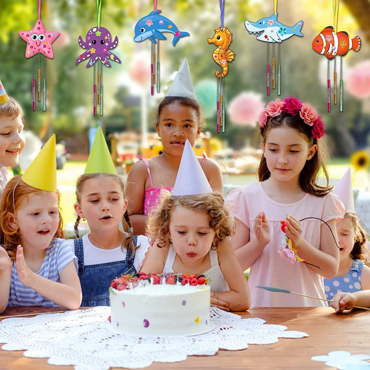 Create Your Own Ocean Animals Wind Chime Kit for Kids – 9 Pack DIY Wooden Craft WoodArtSupply