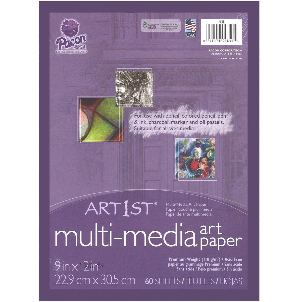 Pacon PAC4841 Art1st Mixed Media Art Paper, 9" x 12", White, 60 Sheets Pacon