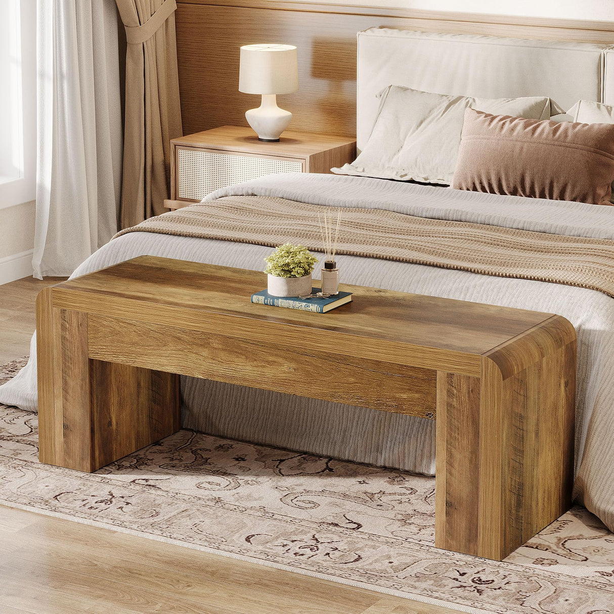 Tribesigns Entry Bench, 48" Thickened Rustic Farmhouse Bench for Bedroom End of Bed with 5.9" Solid Legs, Small Indoor Wooden Bench for Entryway, Dining Table, End of Bed, Rustic Brown Tribesigns