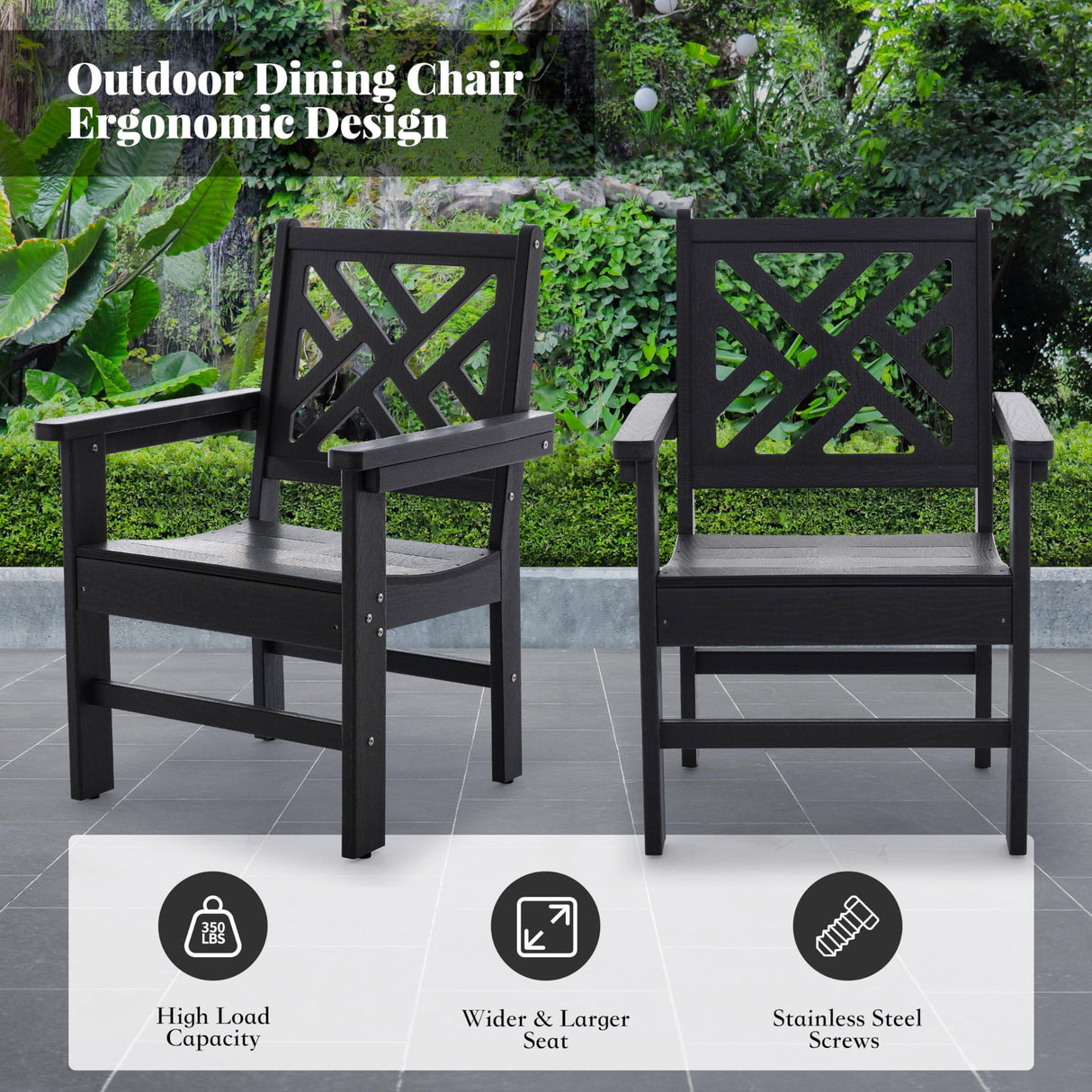HDPE Dining Table Set for 10,12-Piece Outdoor Table and Chairs Include 10 Dining Chairs and 2 Pcs 62.5" Patio Dining Table with Umbrella Hole (Black) AZXZCS