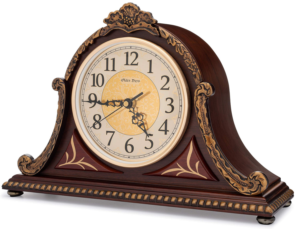Olden Days Mantel Clock with Real Wood, 4 Chime Options, Antique Vintage Design Olden Days