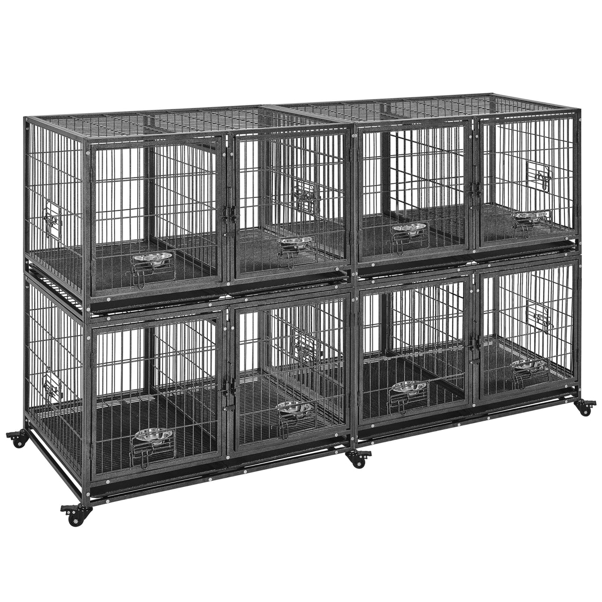Yaheetech Stackable Dog Crate 42'' Heavy Duty Large Dog Crate with Divider 4pcs Rolling Pet Metal Crate w/Double Doo Water Bowl Pet Kennel Indoor Yaheetech
