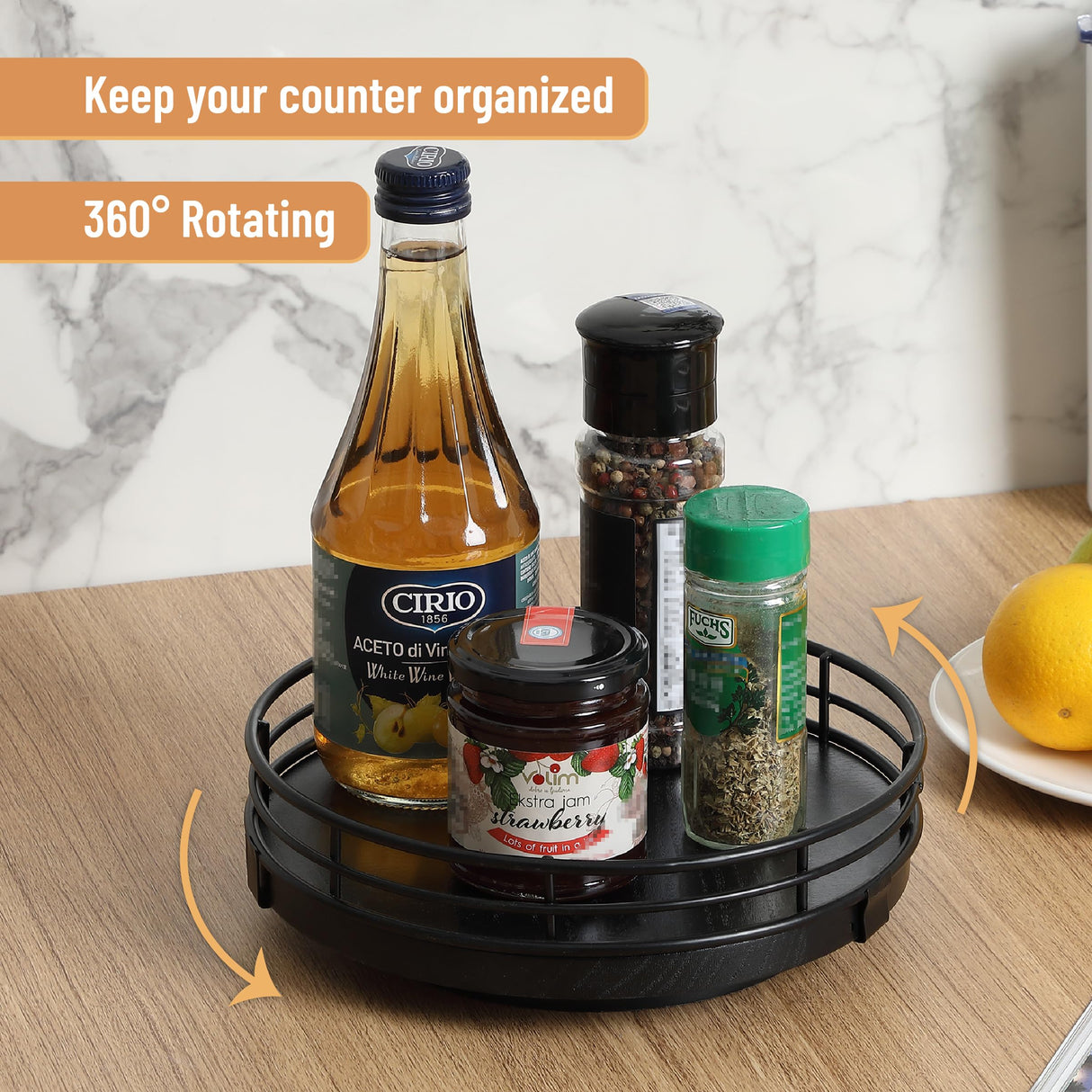 BAMBOO LAND- Lazy Susan Turntable Organizer, 9", Black, Lazy Susan for Table Top, Wooden Lazy Susan, Wood Lazy Susan, Lazy Susan for Dining Table, Black Lazy Susan, Table Lazy Susan Wood BAMBOO LAND