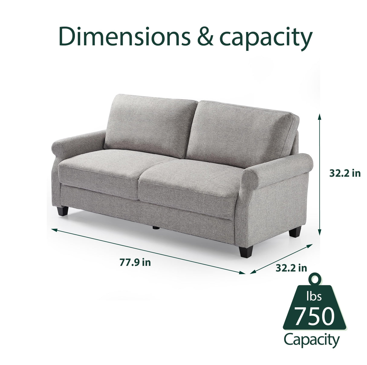 ZINUS Josh Sofa Couch, Easy, Tool-Free Assembly, Soft Grey Zinus