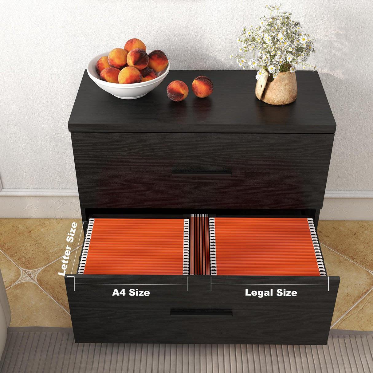 2-Drawer Wood Lateral File Cabinet, Filing Cabinets Anti-Tilt Mechanism for Home Office Storage Organization, Accommodates Letter/A4/Legal Size, New Heightened Drawer Design Home Office (Black) Panana