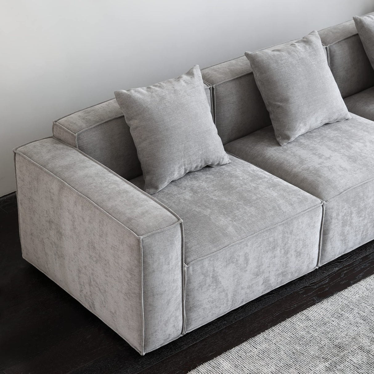 Acanva Luxury Modular Sectional Living Room Sofa Set, Modern Minimalist Style Couch with Ottoman and Chaise, L-Shape, Chenille Grey Acanva