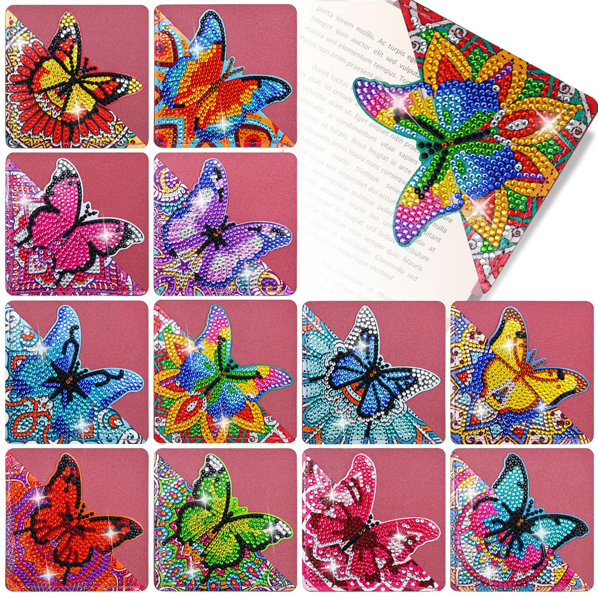 LINFANG 12 Pcs Diamond Painting Bookmark, DIY Corner Book Makers for Book Lovers, Diamond Art Beginners, Small Diamond Art Kits, Paint by Art Crafts Supplies Gift for Women Girls (Butterfly) LINGFANG