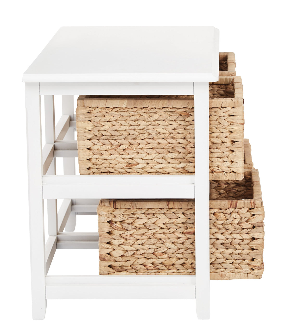 OSP Home Furnishings Seabrook Storage Tower with Solid Wood Frame and Natural Baskets, 2-Tier, 4-Drawer, White Finish OSP Home Furnishings