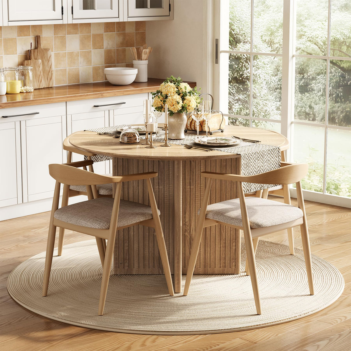 LITTLE TREE Round Dining Table for 4-6 People, Modern Wooden Kitchen Table with Pedestal Base, Small Dinner Table for Dining Room, Kitchen, Living Room LITTLE TREE