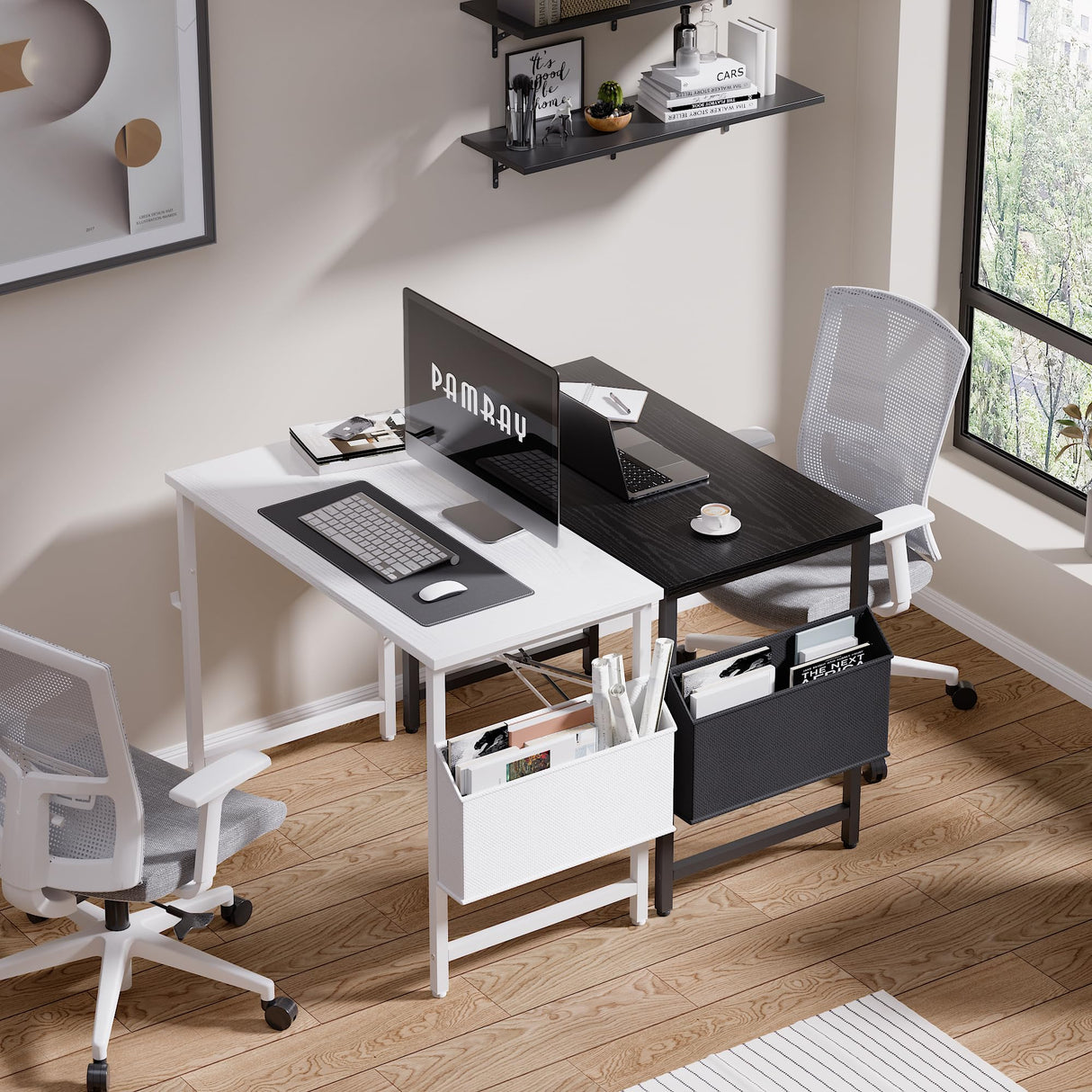 Pamray 32 Inch Computer Desk for Small Spaces with Storage Bag, Home Office Work Desk with Headphone Hook, Small Office Desk Study Writing Table Pamray