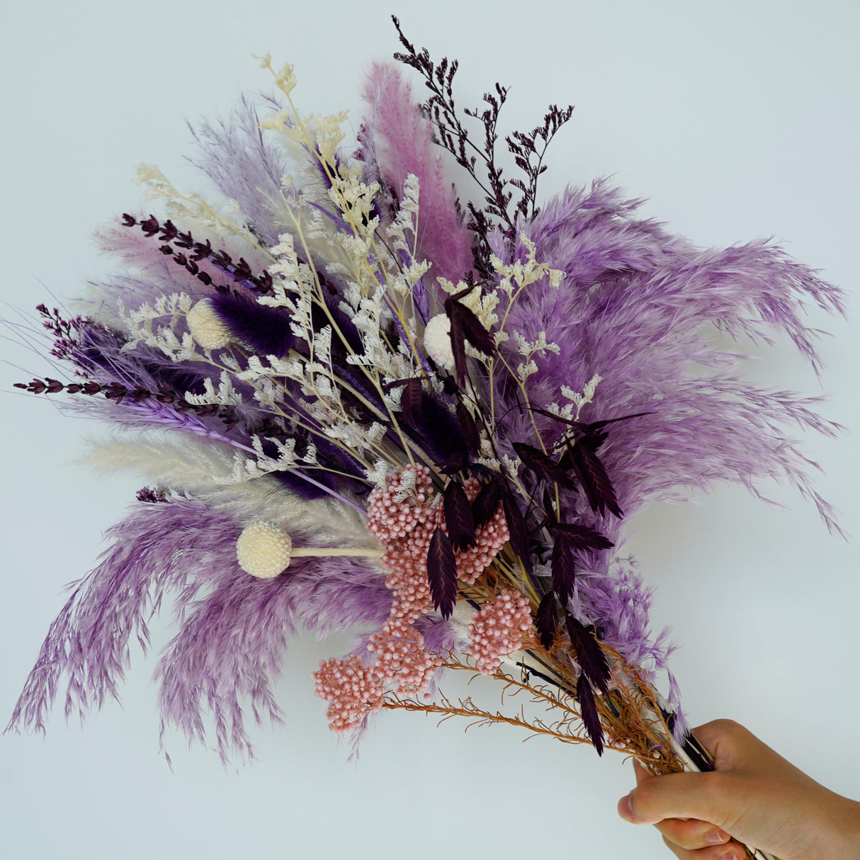 Natural Dried Pampas Prairie Bouquet, 17 "Natural Dried Bouquet, Purple Pampas and Millet Flower Mixed Bouquet Bohemian Style Family Wedding Dried Flower Decoration Flowerartlife
