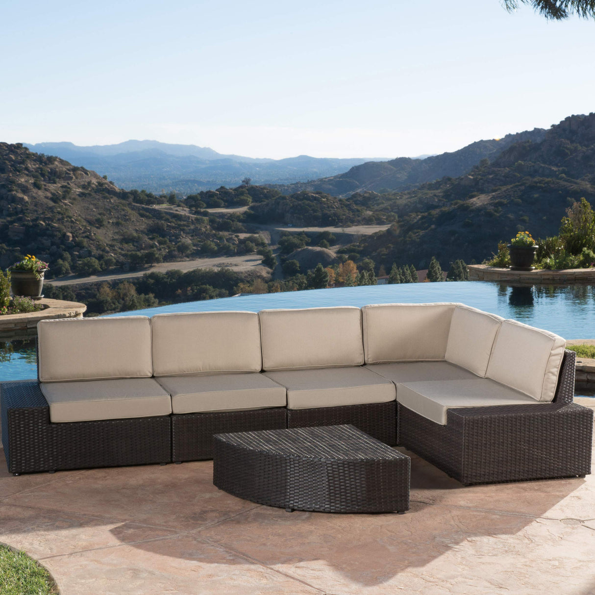 Christopher Knight Home Santa Cruz Outdoor Wicker Sectional Sofa Set with Water Resistant Cushions, 6-Pcs Set, Brown Christopher Knight Home