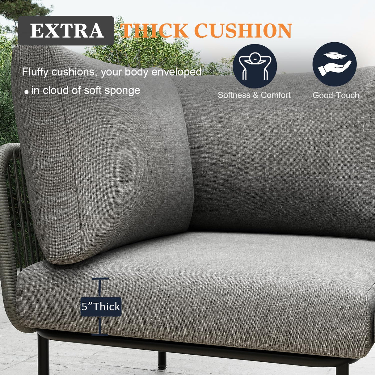 Vakollia 9 Piece Modern Outdoor Rope Wicker Sectional Patio L-Shaped Conversation Sofa Set Deep Seating with Fire Pit Table Vakollia