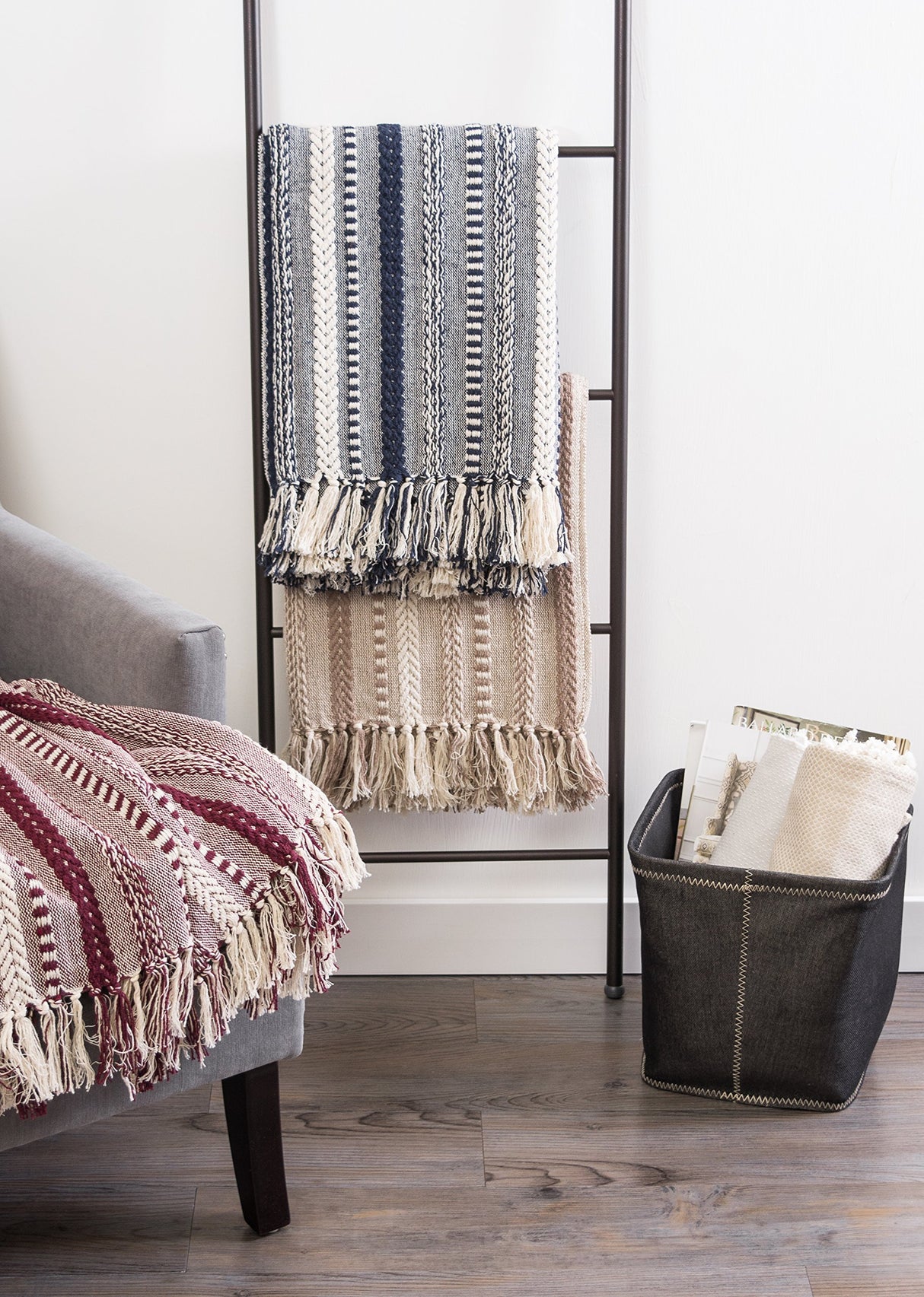 DII Braided Striped Decorative Throw Blanket, 50x60, Stone DII