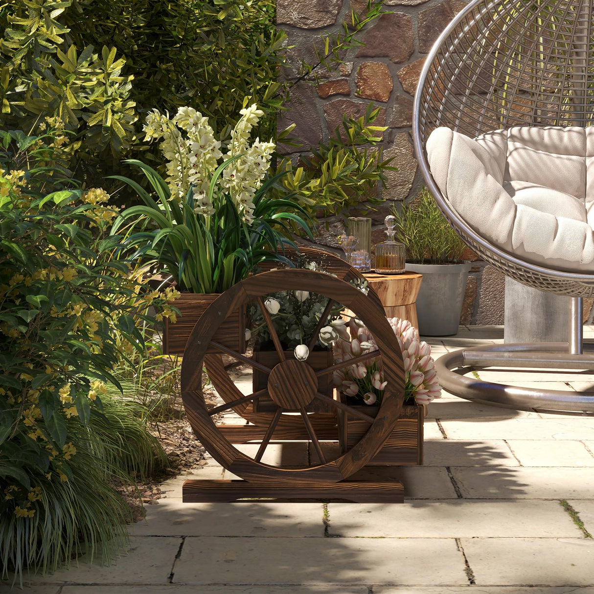 Outsunny 3-Tier Raised Garden Bed, Wooden Wagon Planter Boxes with Drainage Holes, for Vegetables Flowers Herbs, 25" x 24" x 23" Outsunny