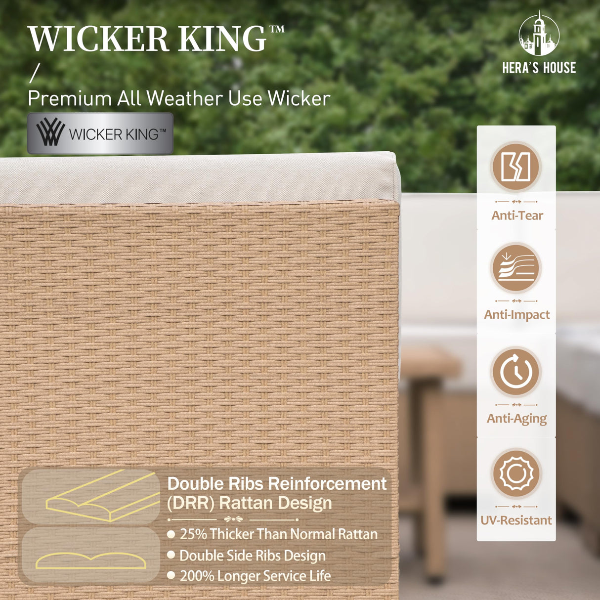 HERA'S HOUSE Patio Furniture Set, All Weather 7 Seats Outdoor Sectional Wicker Sofa with 44" Coffee Table, 5.5" Thick Waterproof Cushion 8 Piece Modular Conversation Sofa Set for Garden Deck Backyard HERA'S HOUSE