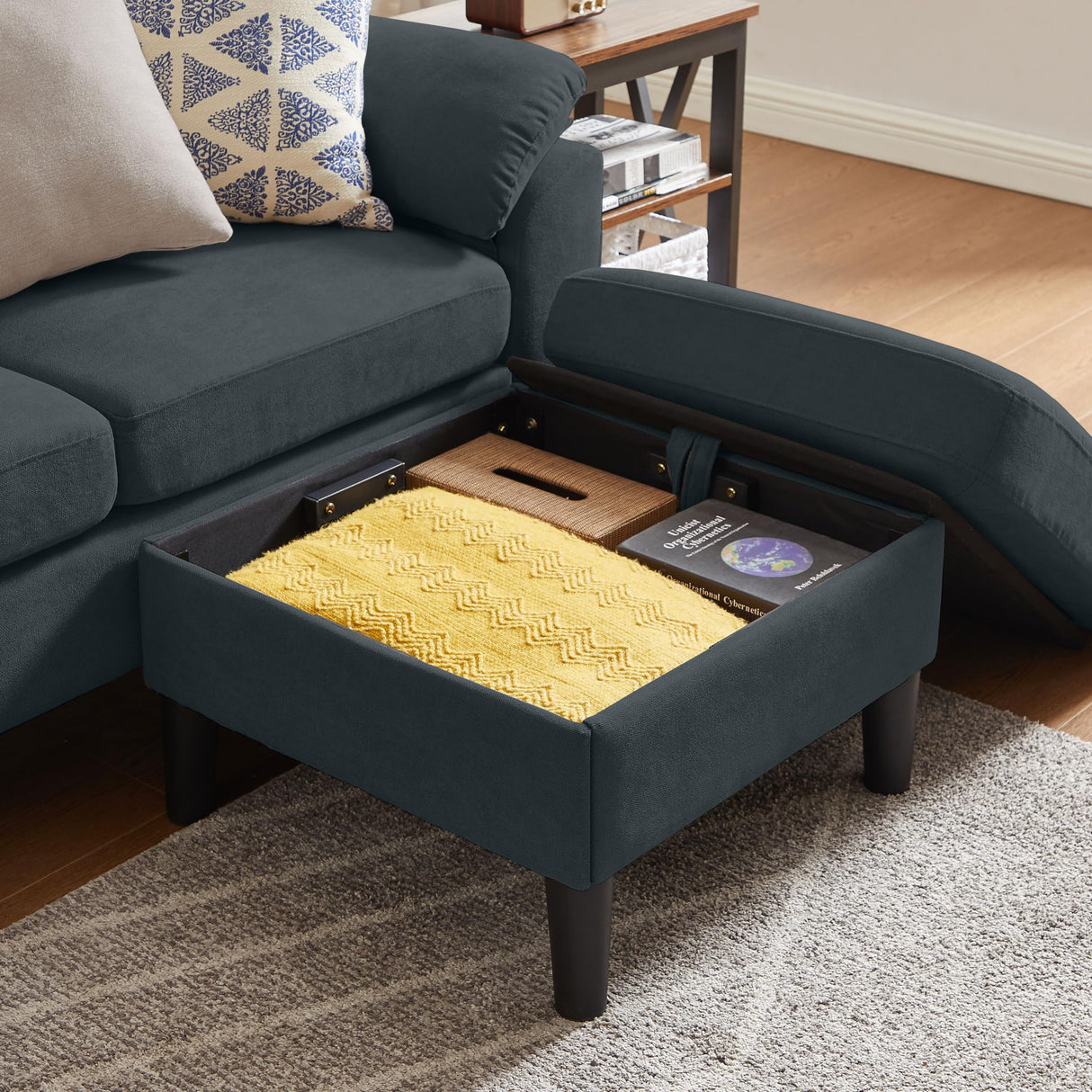 Chireca 80" Convertible Sectional Sofa, Small L Shaped 3 Seat Couch with Reversible Storage Chaise, Modern Polyester Fabric Sofa Couches for Living Room, Apartment and Small Space, Dark Grey Chireca