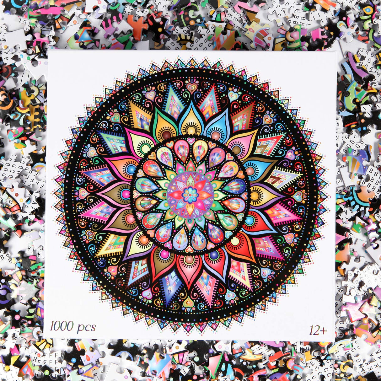 Bgraamiens Puzzle-Geometric Colorful Mandala-1000 Pieces Creative Geometric Round Blue Board Colorful Mandala Jigsaw Puzzle Bgraamiens