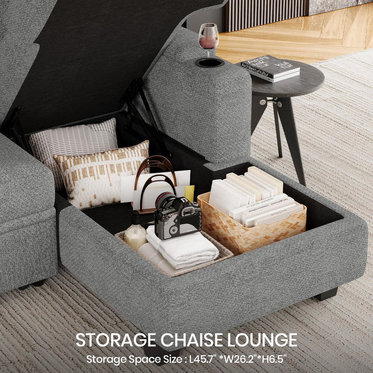 Belffin Modular Sectional Sleeper Sofa Couch Bed with Storage Chaise U Shaped Couch with Pull Out Sofa Bed for Living Room. Light Grey Couch. Belffin