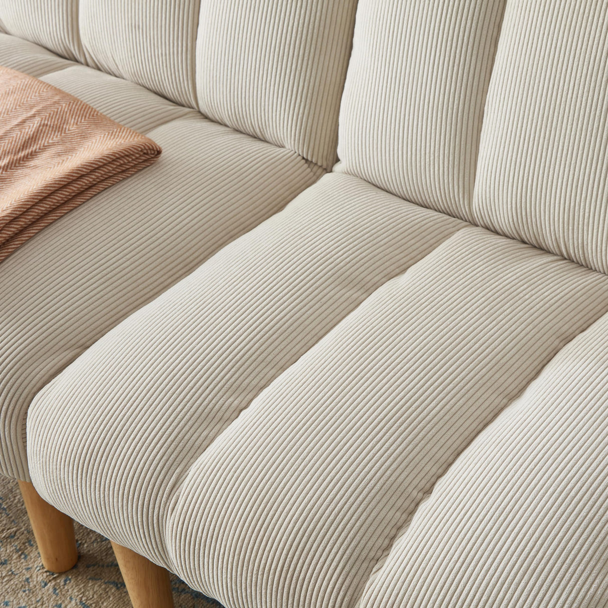 Modern Corduroy Convertible Folding Futon Couch Sofa Bed,with Adjustable Backrest Memory Foam Couch Double Loveseat Sofa for Compact Living Space,Dorm,Game Studio,Apartment,Bedroom (White) Gustonhon