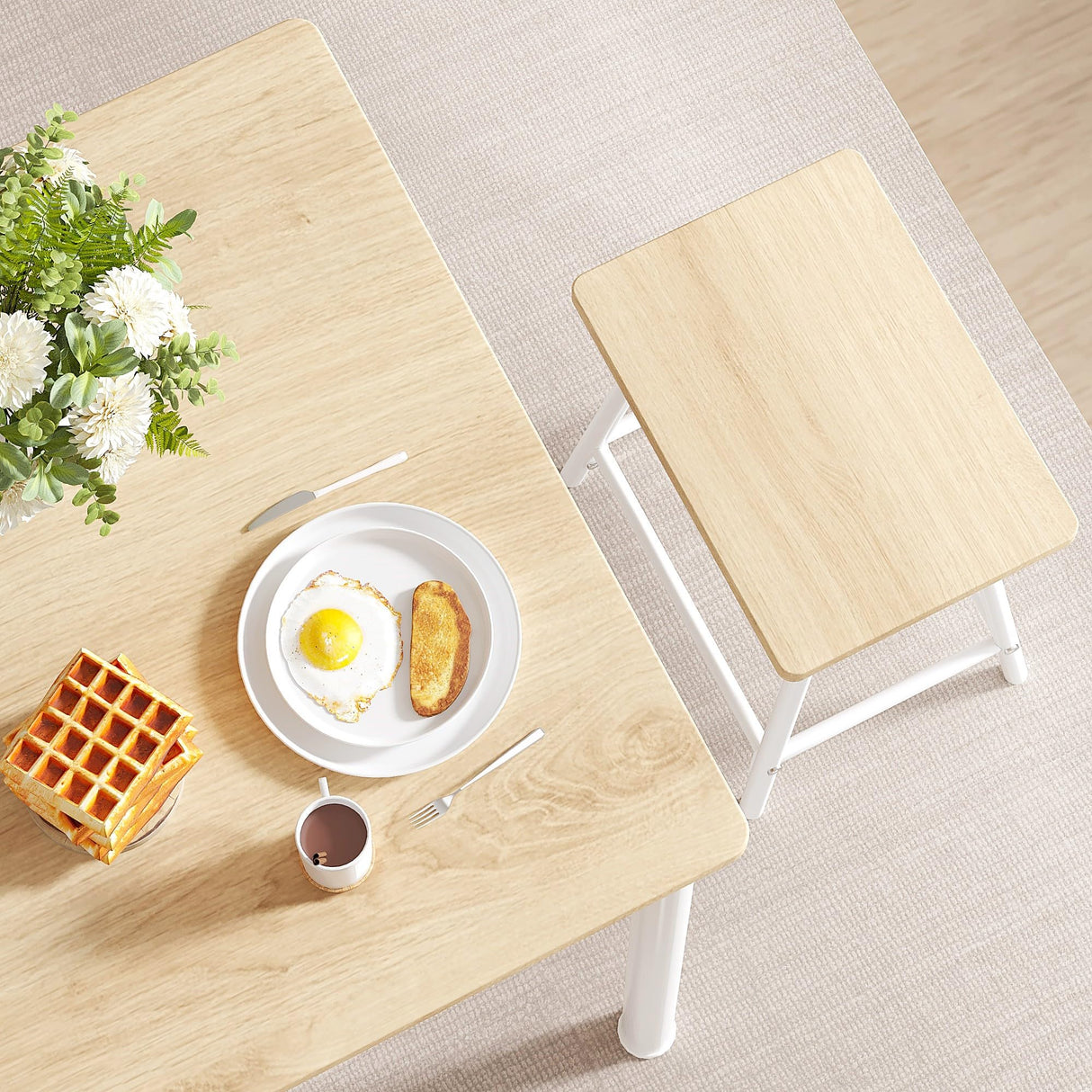 VECELO Kitchen Table and Chairs for 4, Dining Room Set with Chairs/Stools, Heavy-Duty Metal Frame with Wooden Tabletop for Small Spaces, Easy Assembly, Natural Oak VECELO