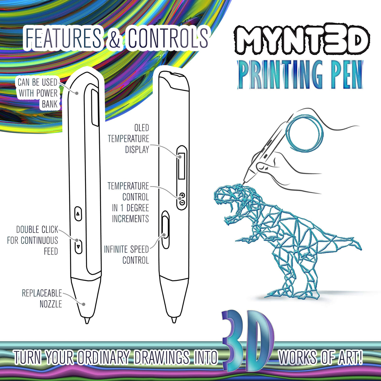 MYNT3D Professional Printing 3D Pen with OLED Display MYNT3D