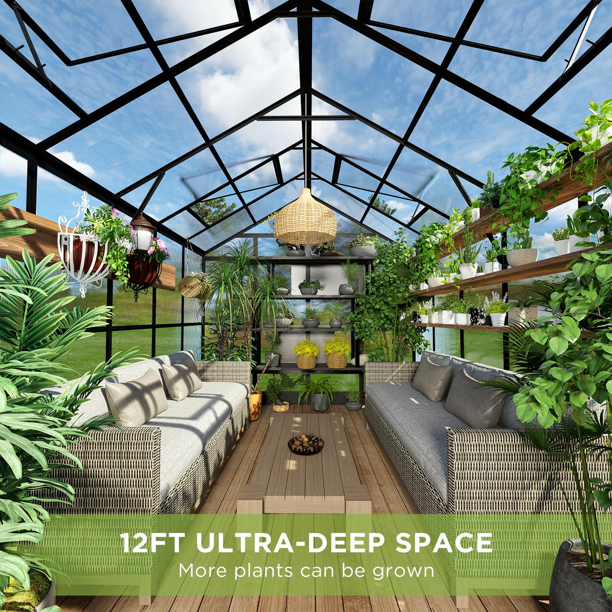 HOWE 8x12x7.5 FT Polycarbonate Greenhouse Double Swing Doors 4 Vents 5.2FT Added Wall Height, Walk-in Large Aluminum Greenhouse Sunroom Winter Greenhouse for Outdoors, Black HOWE