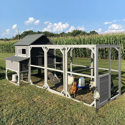 Chicken Coop 55ft² Large Chicken House with Run Wooden Hen House Poultry Cage with 6 Large Nesting Boxes,10-15 Chickens