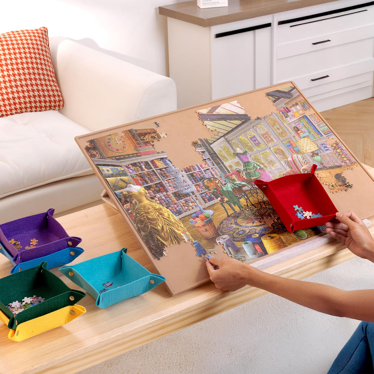 Lavievert Tilting Puzzle Board with 2-in-1 Stand & Cover, Adjustable Plateau Storage with 6 Sorting Trays for Adults & Kids, Portable Jigsaw Puzzle Table with Non-Slip Tabletop for Up to 1000 Pieces LAVIEVERT
