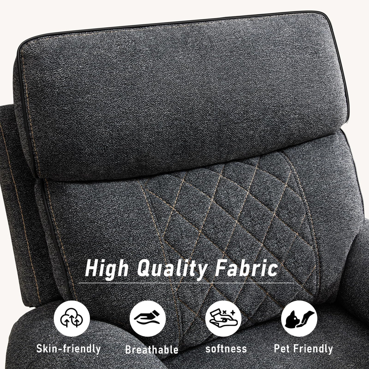 HAOMARKETS Electric Recliner Chair, Soft Fabric Power Recliners with Metal Cup Holders, Single Overstuffed Heavy Duty Reclining Sofa Chairs for Living Room Bedroom, Dark Grey HAOMARKETS