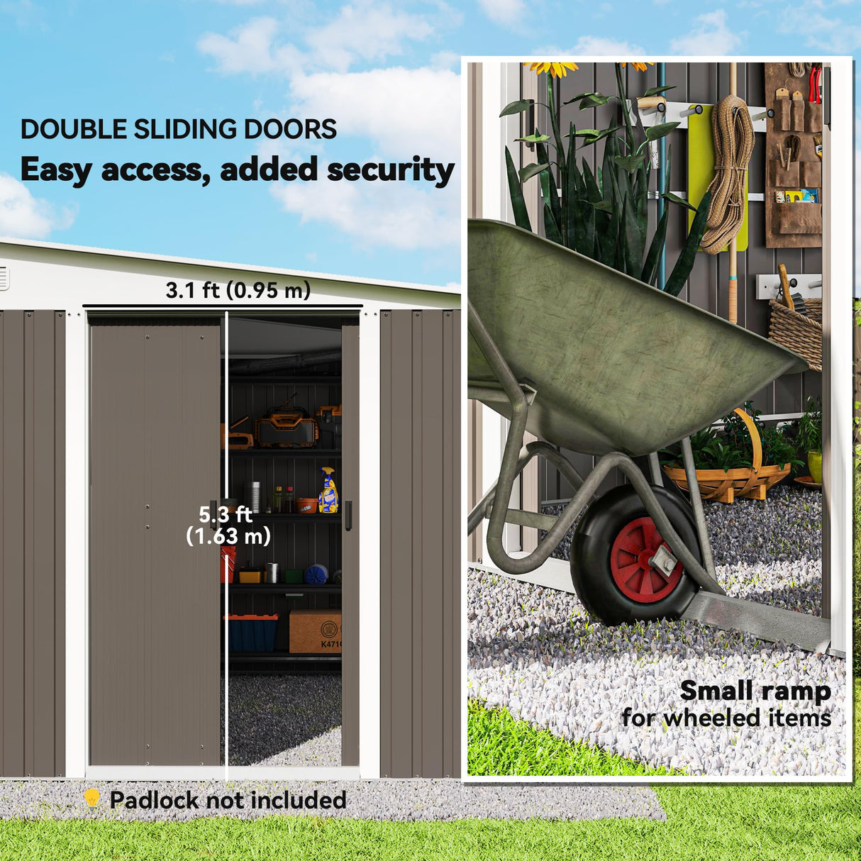 Outsunny 11' x 9' Outdoor Storage Shed, Metal Garden Tool House with Sloping Roof and Lockable Door for Backyard, Bike, Patio, Garage, Lawn, Gray Outsunny