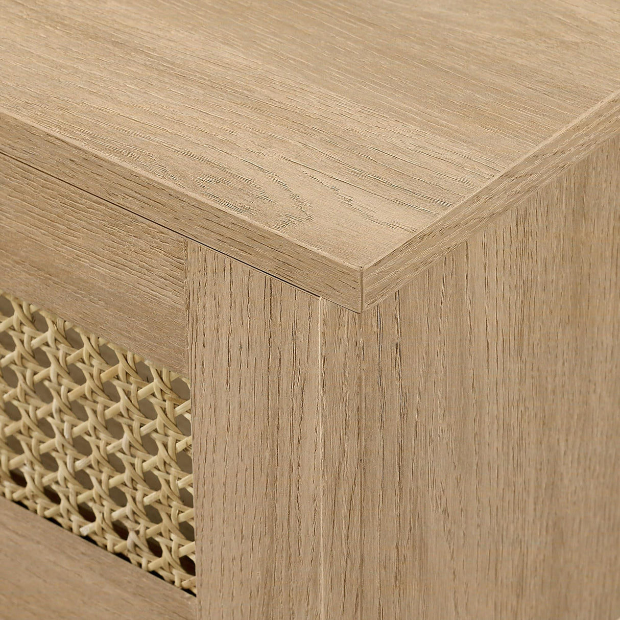 Walker Edison Modern Rattan Flip-Down-Door Wall-Mounted Floating Stand for TVs up to 80 Inches, 70 Inch, Coastal Oak Walker Edison