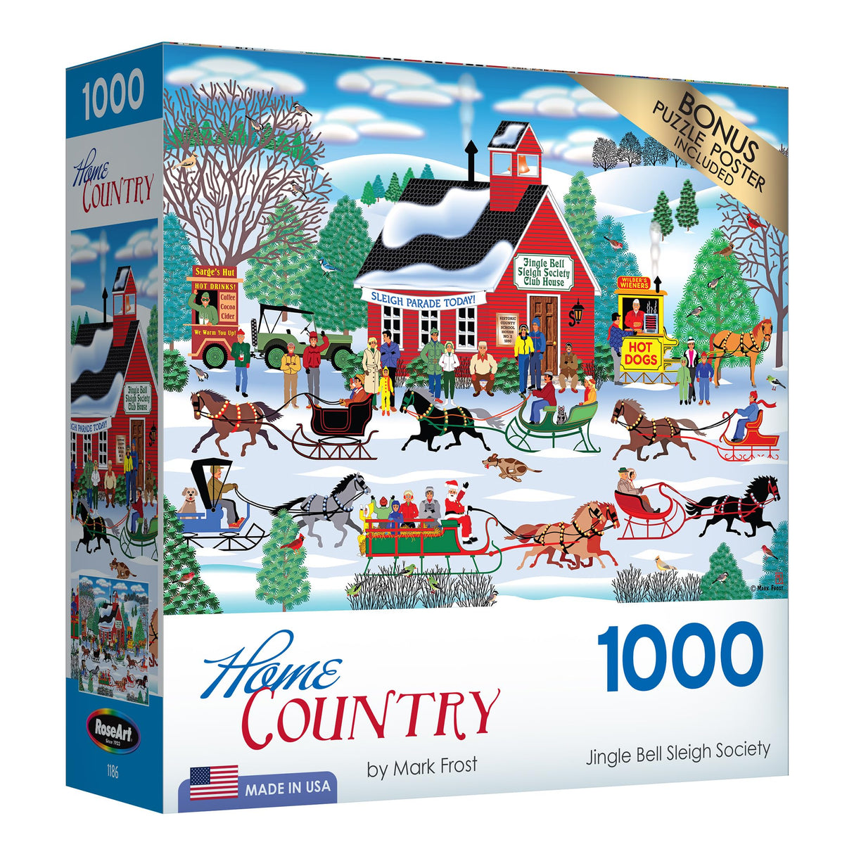 RoseArt - Home Country - Jingle Bell Sleigh Society - 1000 Piece Jigsaw Puzzle for Adults RoseArt