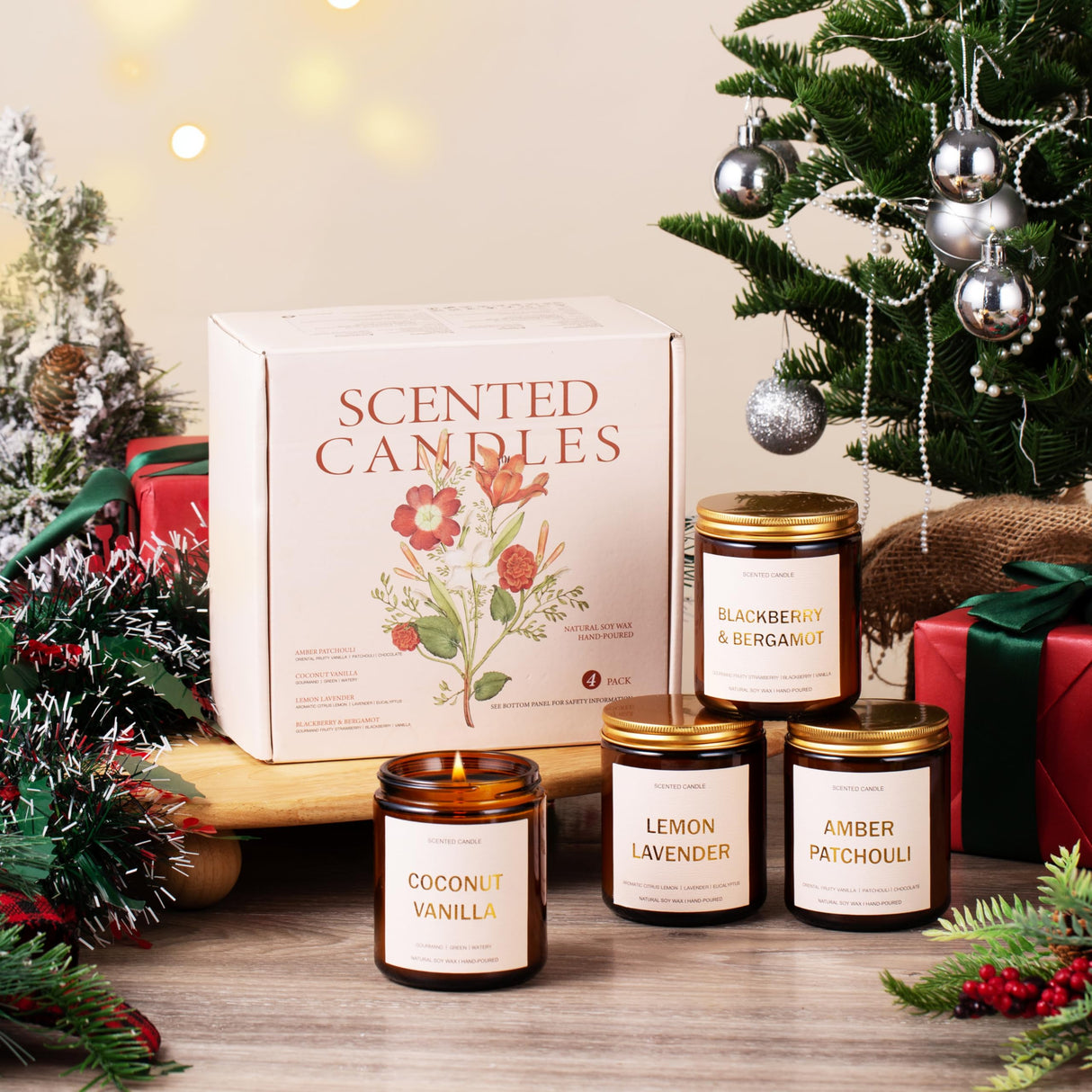 4 Pack Scented Candles Set, 28oz Wood Wick Aromatherapy Candles for Home Scented, Candles for Women Men, Birthday Gifts for Women, Soy Candles Gift for Anniversary, Valentine, Mother's Day Yinuo Candle