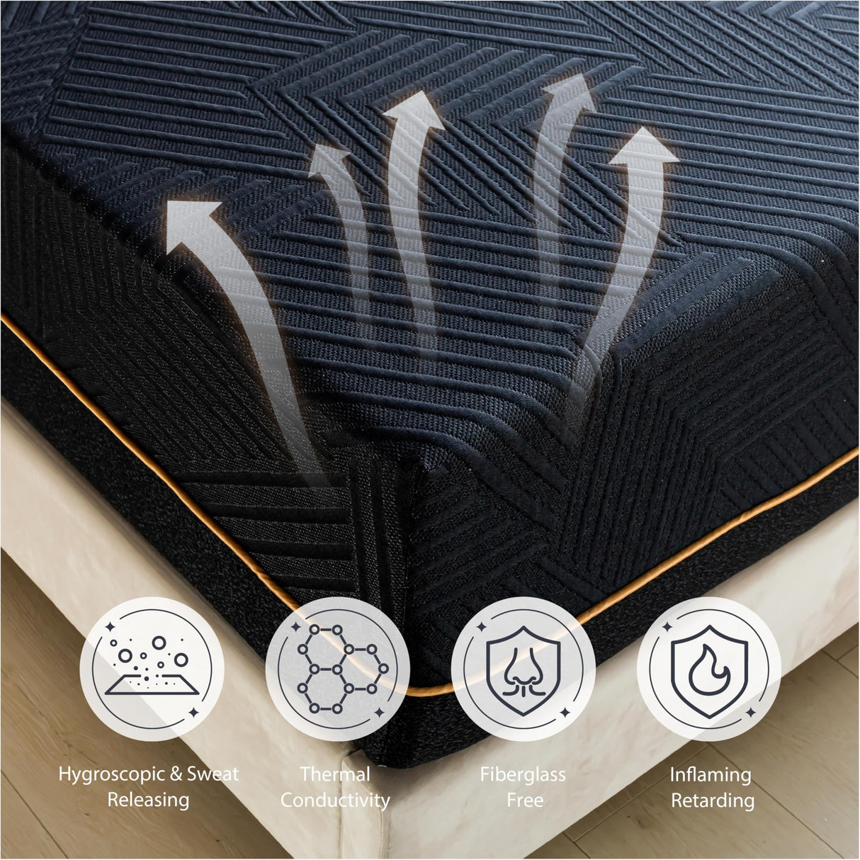 Dyonery California King 14 Inch Memory Foam Mattress in a Box, Cooling Knit Fabric Cover, Copper-Gel Memory Foam, Made in USA, CertiPUR-US Certified, Firm Fiberglass Free Mattress, 72”x84”, Black Dyonery