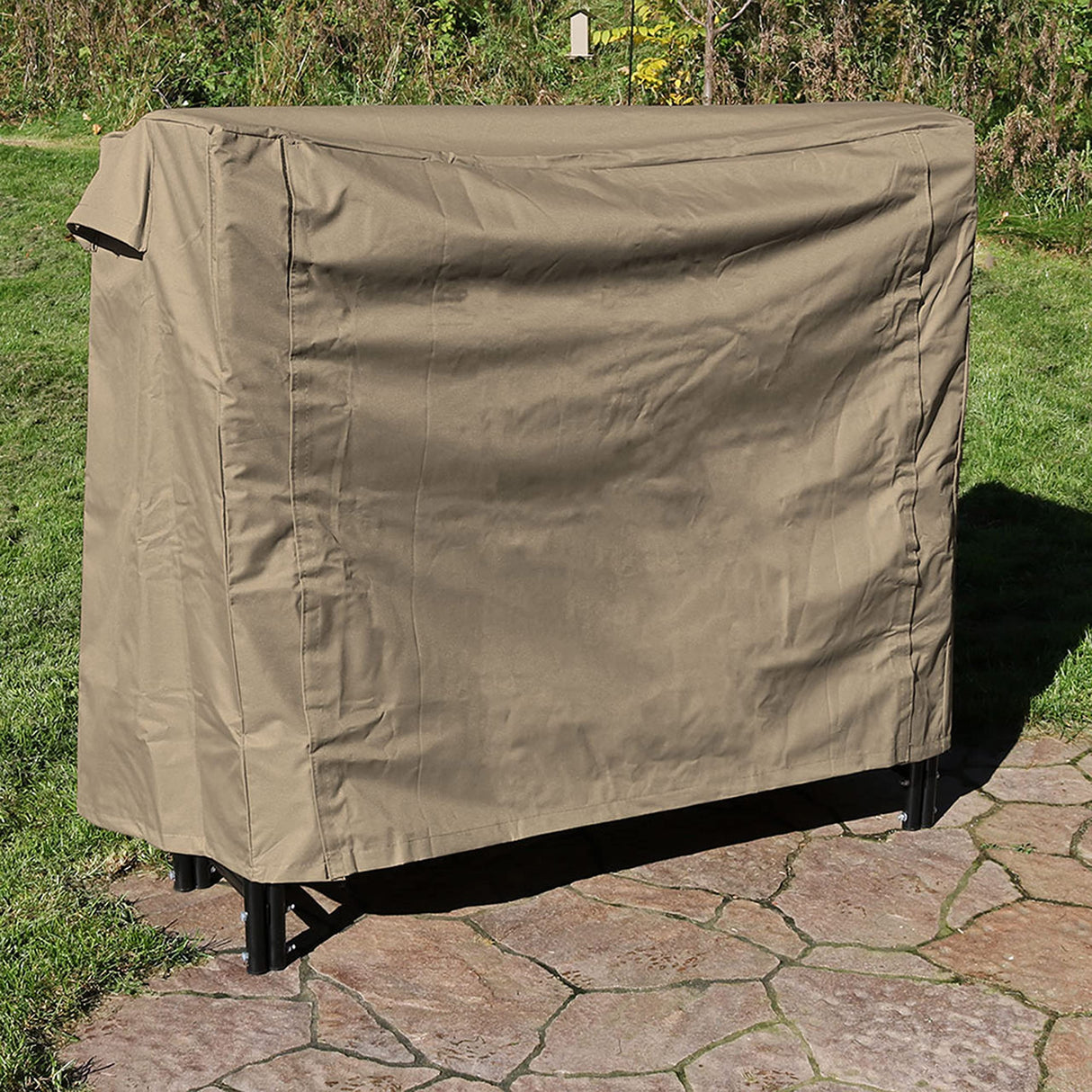Sunnydaze 4-Foot Firewood Log Rack Cover - Weather-Resistant Outdoor Heavy-Duty Polyester with PVC Backing - Khaki Sunnydaze