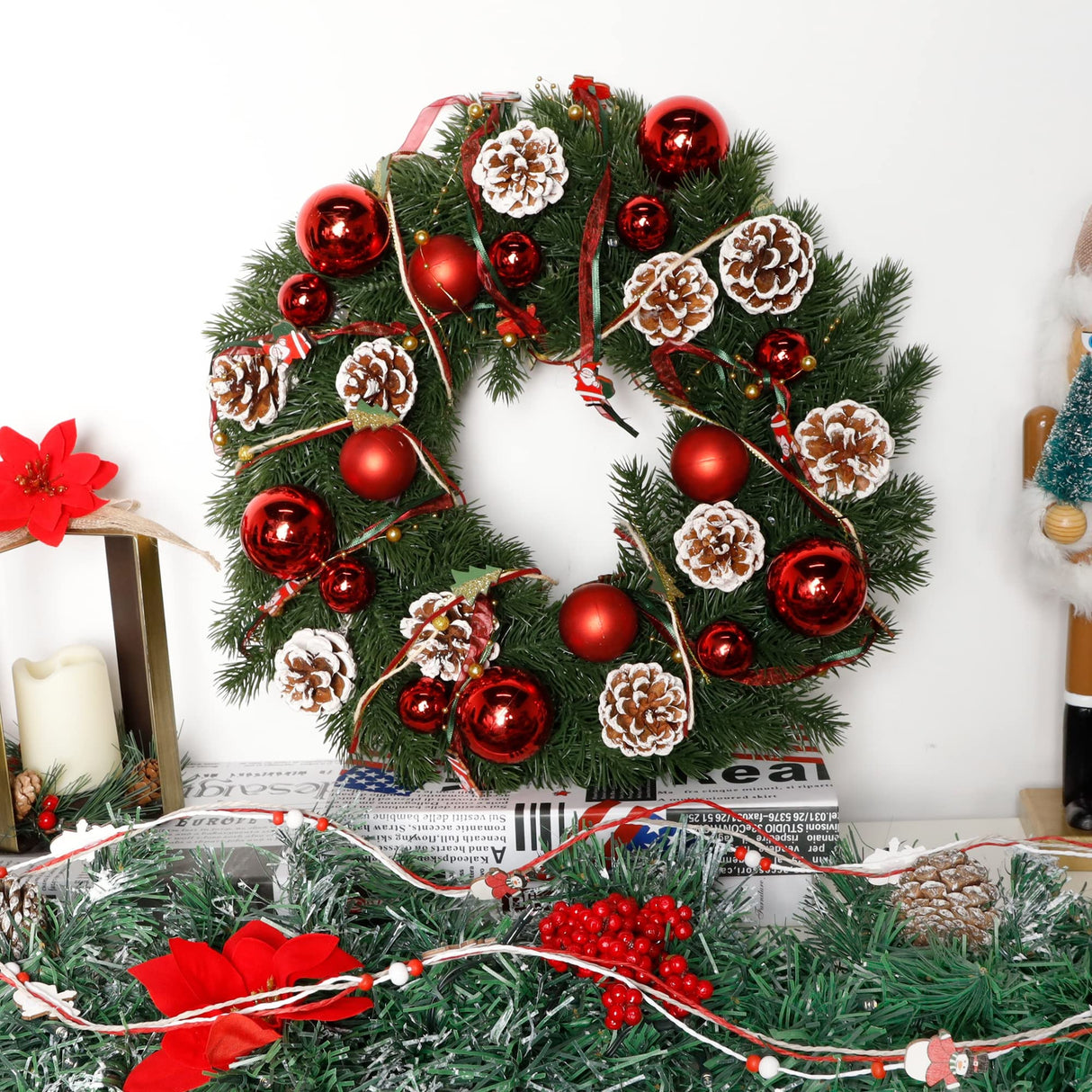 winemana 3 Pack 16.4 Ft Christmas Beads Ribbon, Christmas Tree Trim Rope with Santa Claus Snowman, Xmas Decorations for Garland, Wreath, Gift Wrapping, DIY Crafts Ornaments, Wedding Party Decor winemana