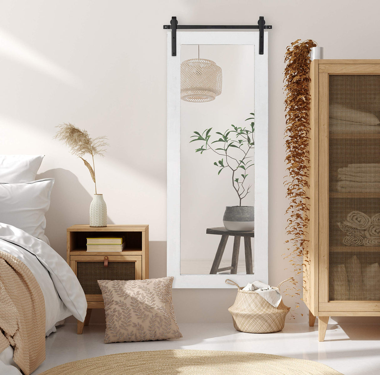 Kate and Laurel Cates Farmhouse Wood Framed Full Length Panel Mirror, 18 x 50, White, Barn Door-Inspired Rustic Mirrors for Wall Kate and Laurel