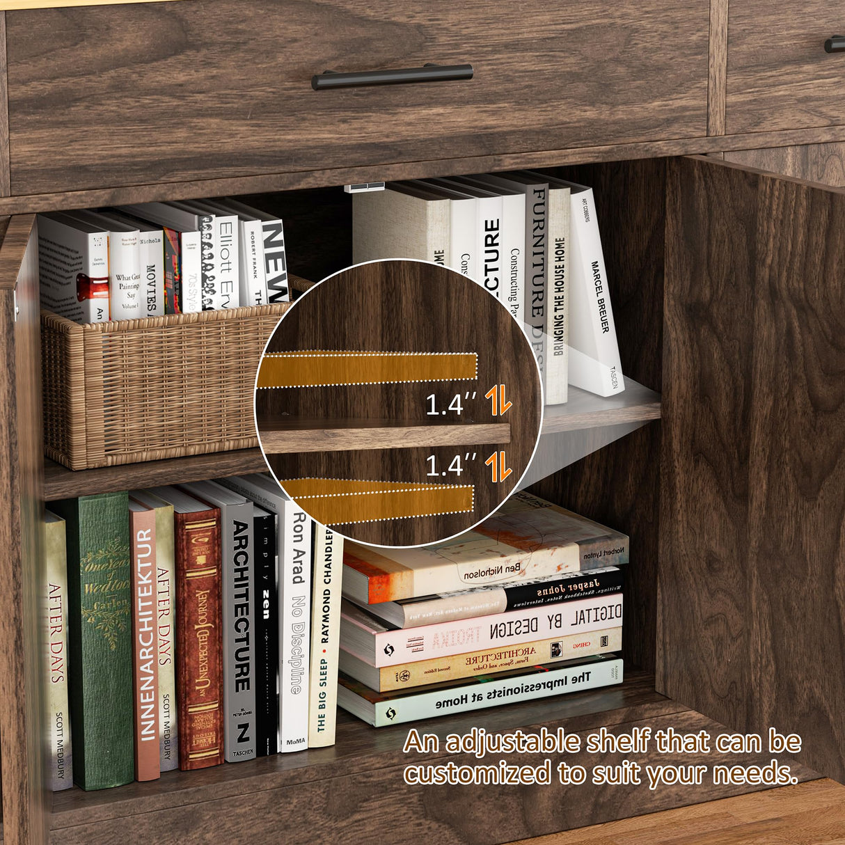 Vongrasig Buffet Cabinet with Drawers, 53” Large Sideboard Buffet Kitchen Storage Cabinet, Modern Farmhouse Coffee Bar with Shelves and Doors, Wood Buffet Table for Kitchen, Dining Room, Rustic Brown Vongrasig