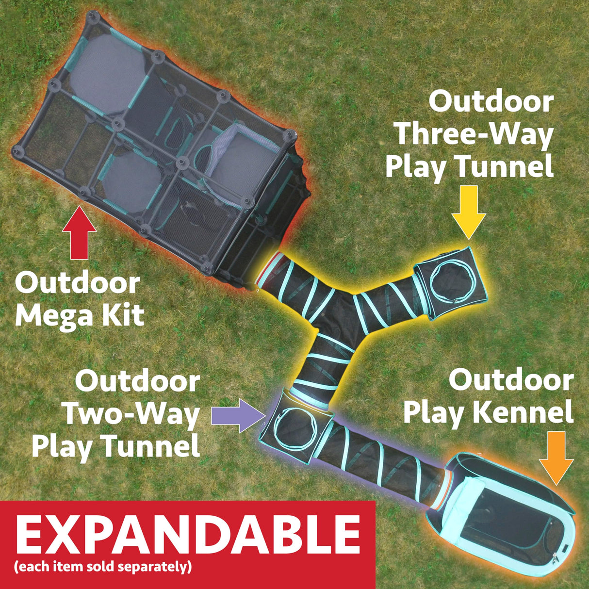 Kitty City Outdoor Catio Mega Kit for Cats, Replacement Parts, and 10' Tunnels Kitty City